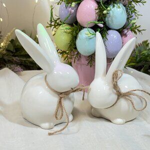 Set of 2 Ceramic Easter Bunny Modern Shabby Chic Figure Statue New